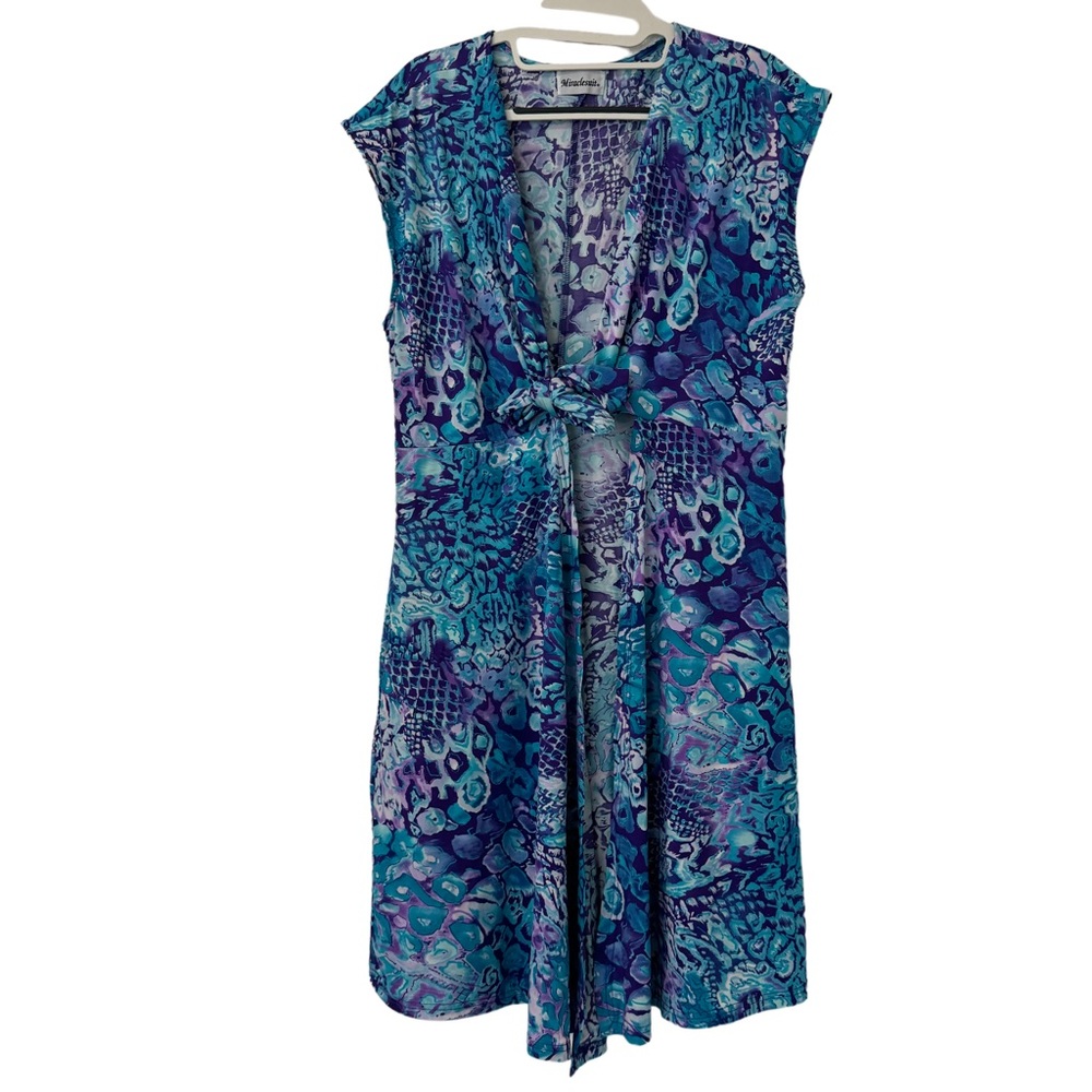 Miraclesuit Cover Up M Blue Purple Dress Pockets Vacation Resortwear Modest